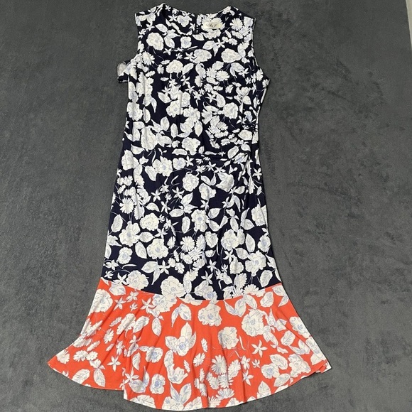 Eliza J Dresses & Skirts - Eliza J Womens Size 12 Blue Orange Floral Sleeveless Ruched Side Dress